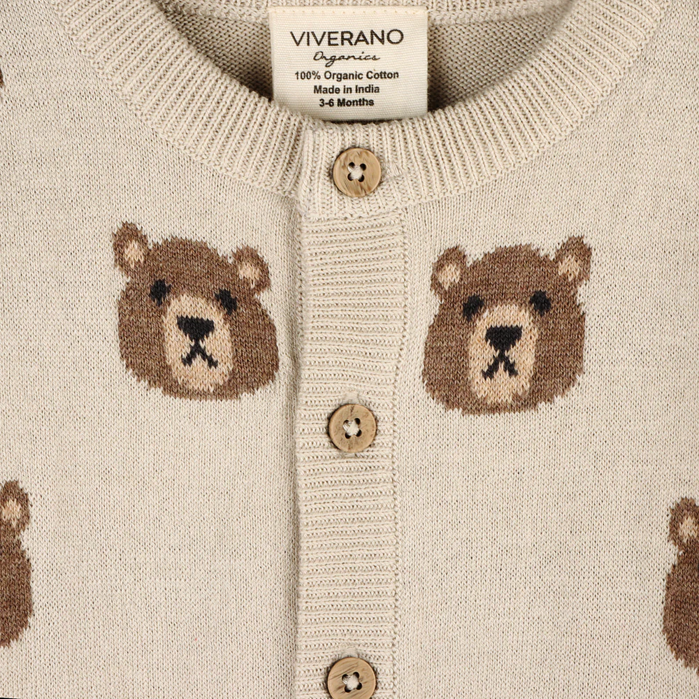 Brown Bear Jacquard Button Cardigan Baby Sweater