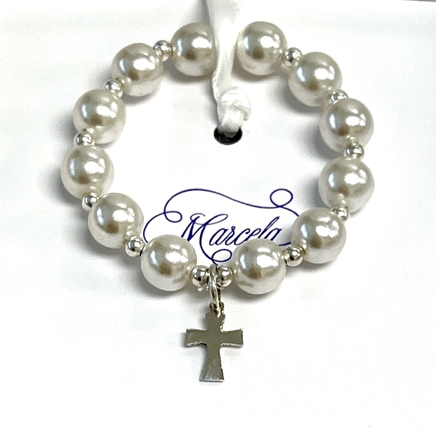Silver Cross Pearl Bracelet: Christening Baptism Gift