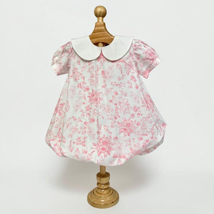 Beary Blossoms Bubble Dress – Soft Cotton Toddler Dress with Peter Pan Collar