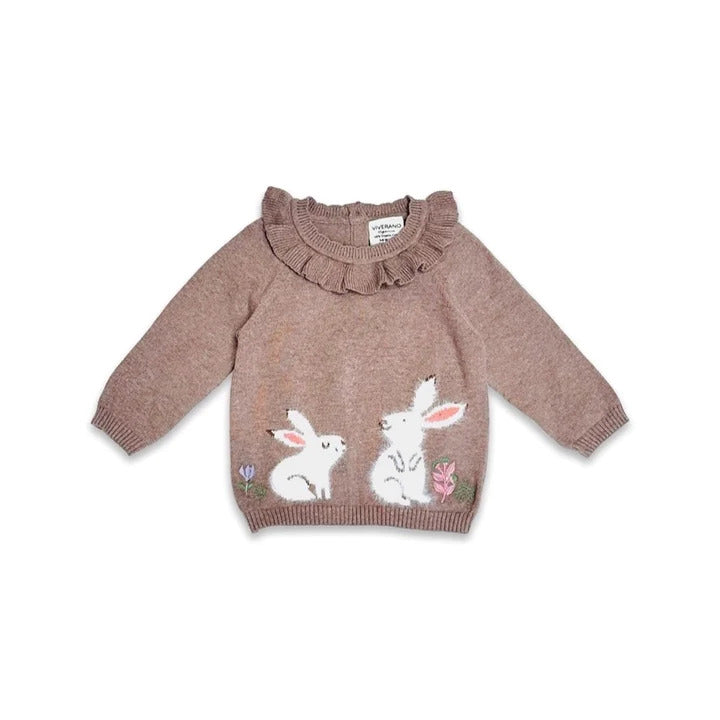 Furry Bunny Ruffle Collar Knit Pullover