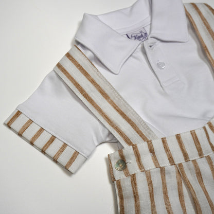 Boy Striped Linen Romper Shorts with Polo