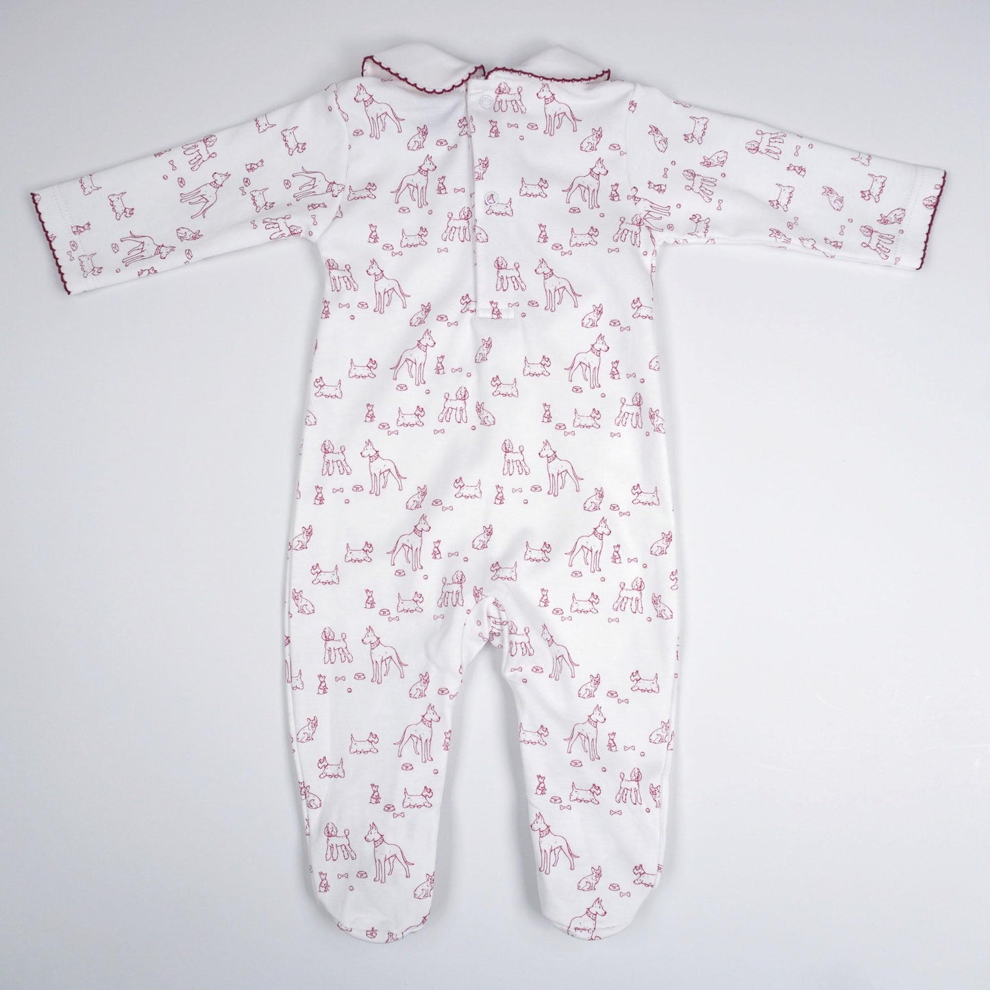 Dogs Print Pima Cotton Baby Footie with Scalloped Collar