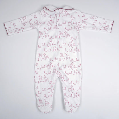 Dogs Print Pima Cotton Baby Footie with Scalloped Collar