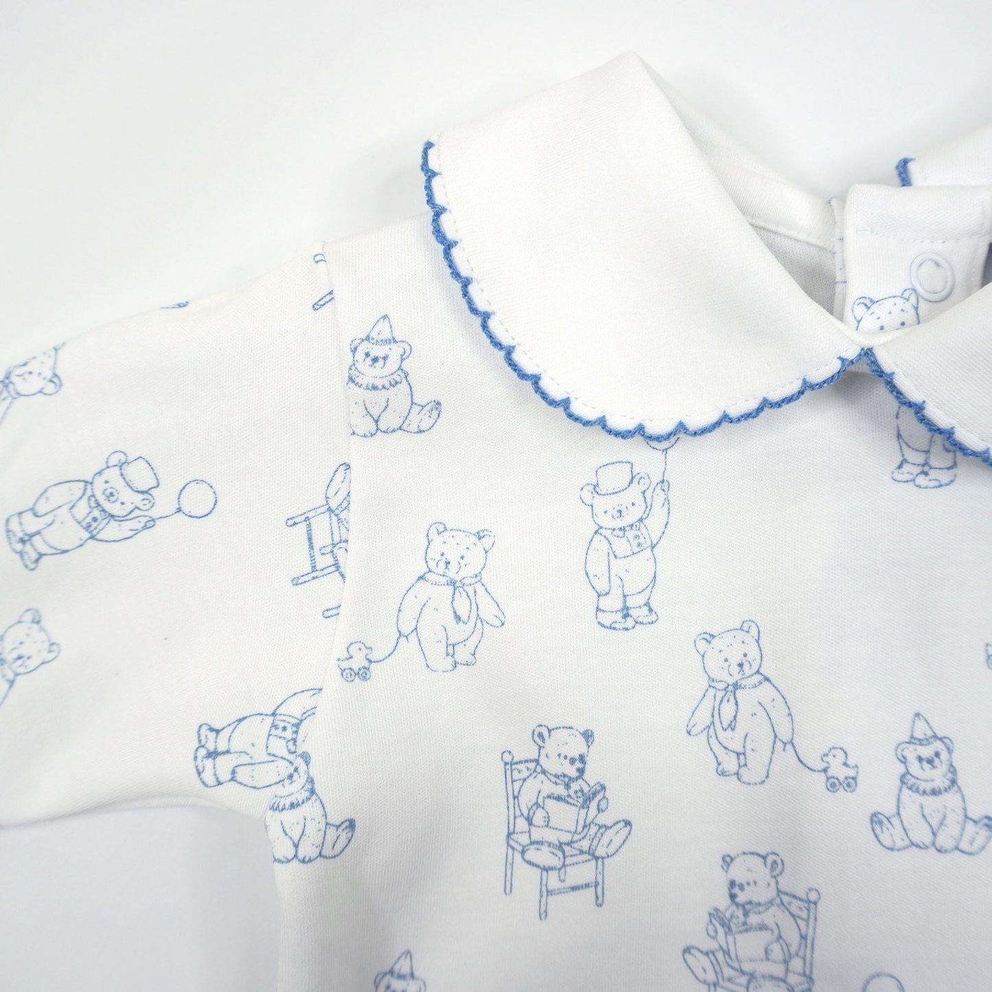 Teddy Bear Pima Cotton Baby Footie with Scalloped Collar