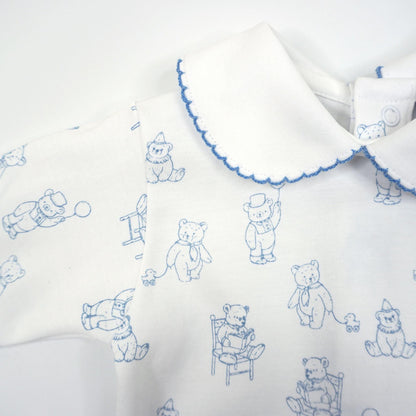 Teddy Bear Pima Cotton Baby Footie with Scalloped Collar