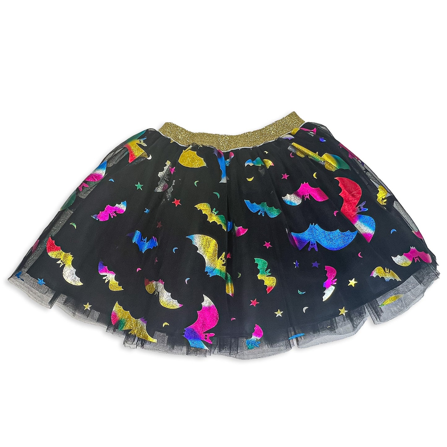 Kids Halloween Tutu: Black Skirt with Multicolor Bats (2T-5Y)