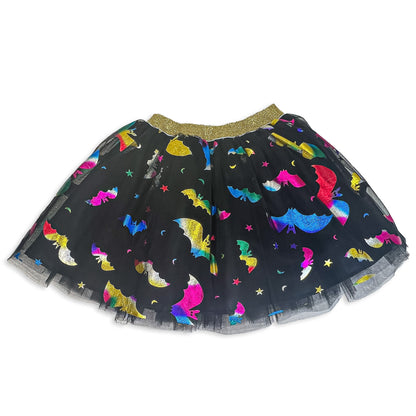 Kids Halloween Tutu: Black Skirt with Multicolor Bats (2T-5Y)