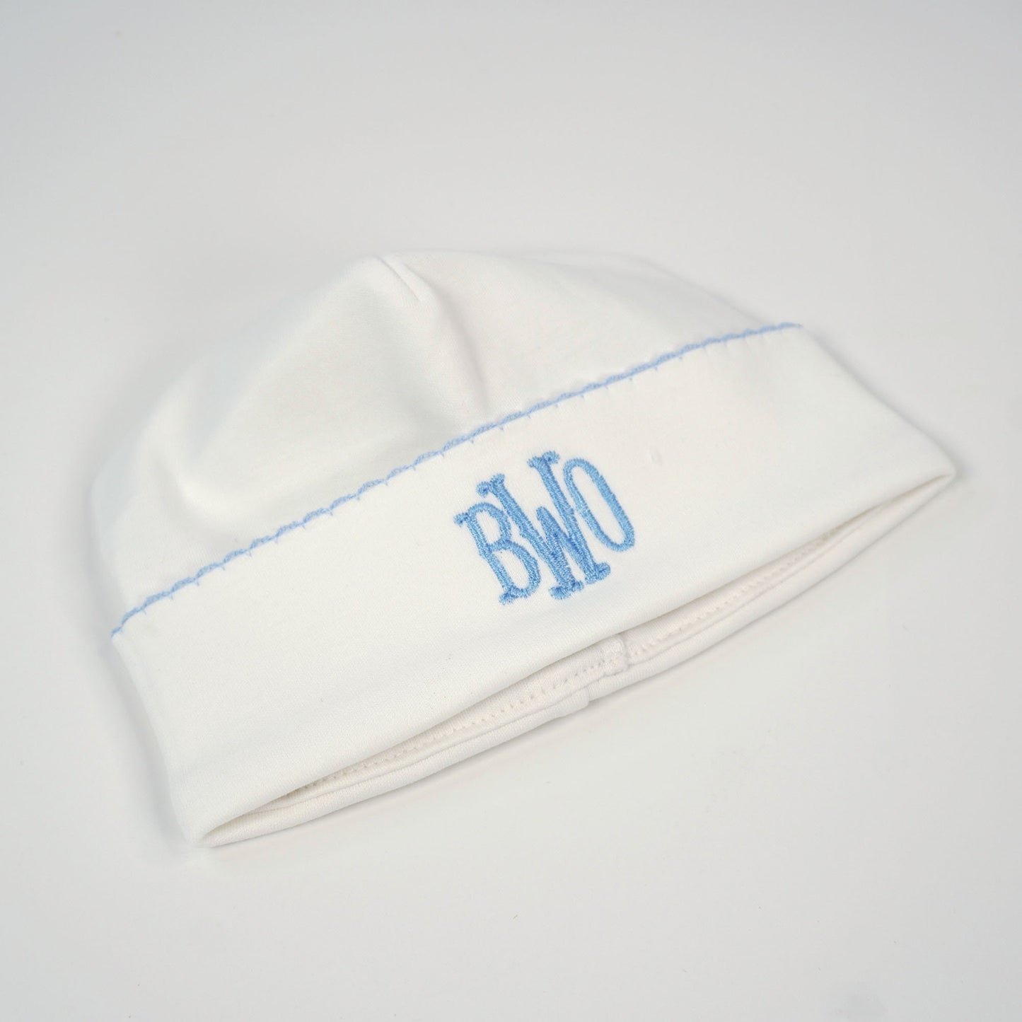 Monogrammed Baby Beanie – 100% Pima Cotton Newborn Hat | Personalized Infant Beanie with Color Stitching Trim