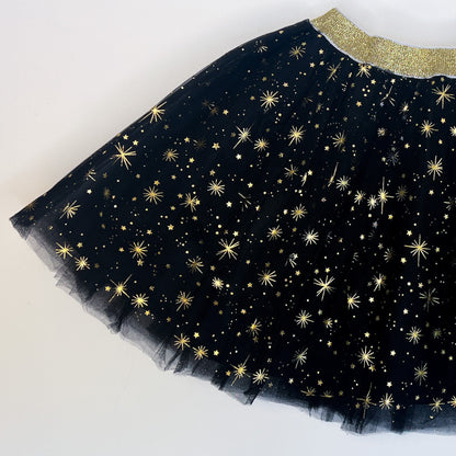Black Tulle Tutu with Gold Stars: Girl's Dress-Up Skirt