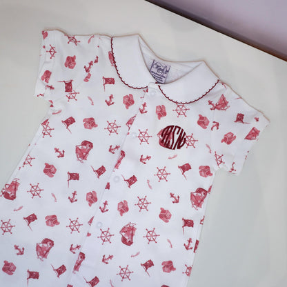 Pirate Pima Cotton Baby Romper with Peter Pan Collar
