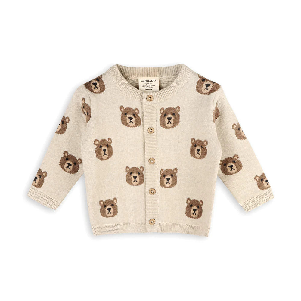Brown Bear Jacquard Button Cardigan Baby Sweater