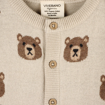 Brown Bear Jacquard Button Cardigan Baby Sweater