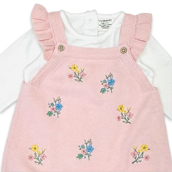Ditsy Floral Embroidered Tunic Baby Knit Dress Set