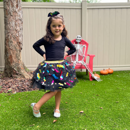 Kids Halloween Tutu: Black Skirt with Multicolor Bats (2T-5Y)