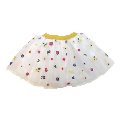 White Tutu with Multicolor Embroidered Flowers - Handmade Tulle Skirt