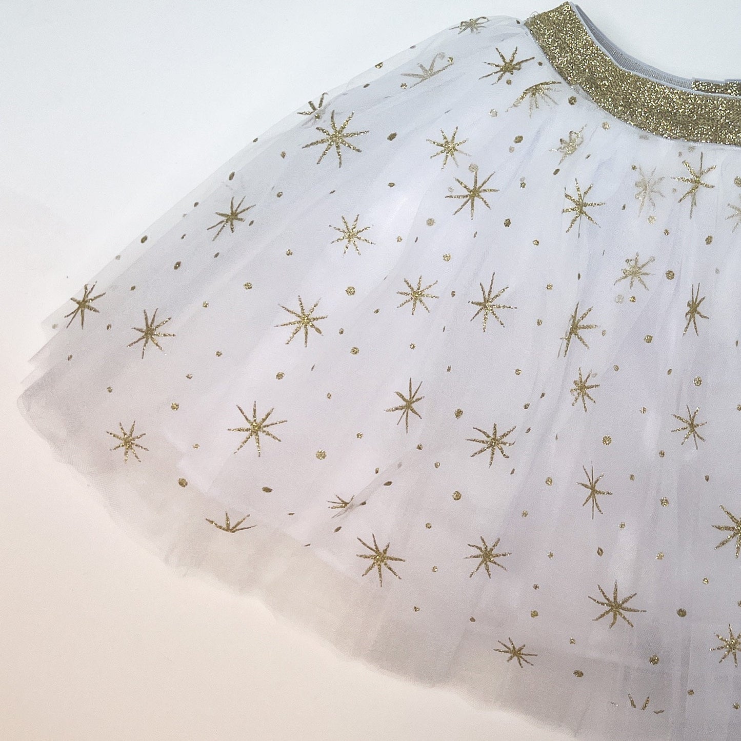 White Tulle Tutu with Gold Stars: Girl's Dress-Up Skirt