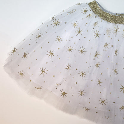 White Tulle Tutu with Gold Stars: Girl's Dress-Up Skirt