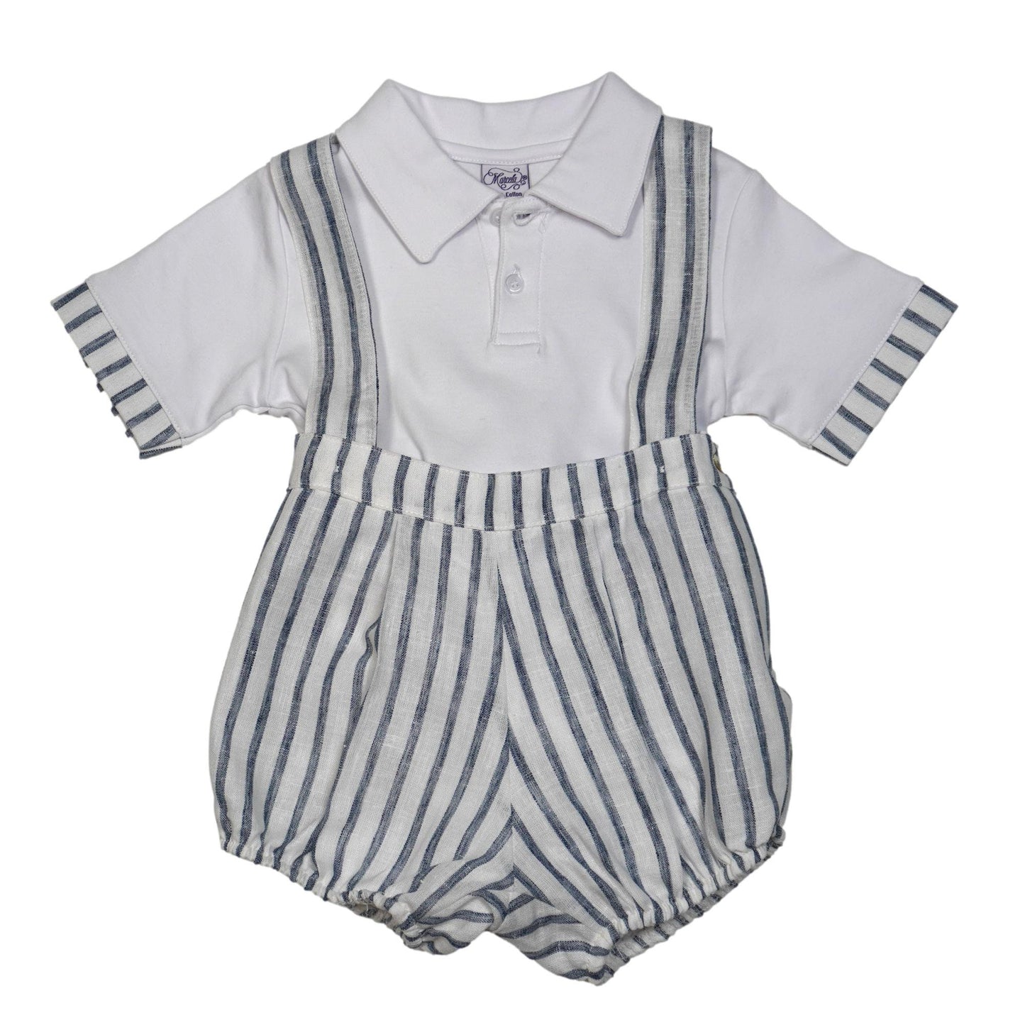 Boy Striped Linen Romper Shorts with Polo