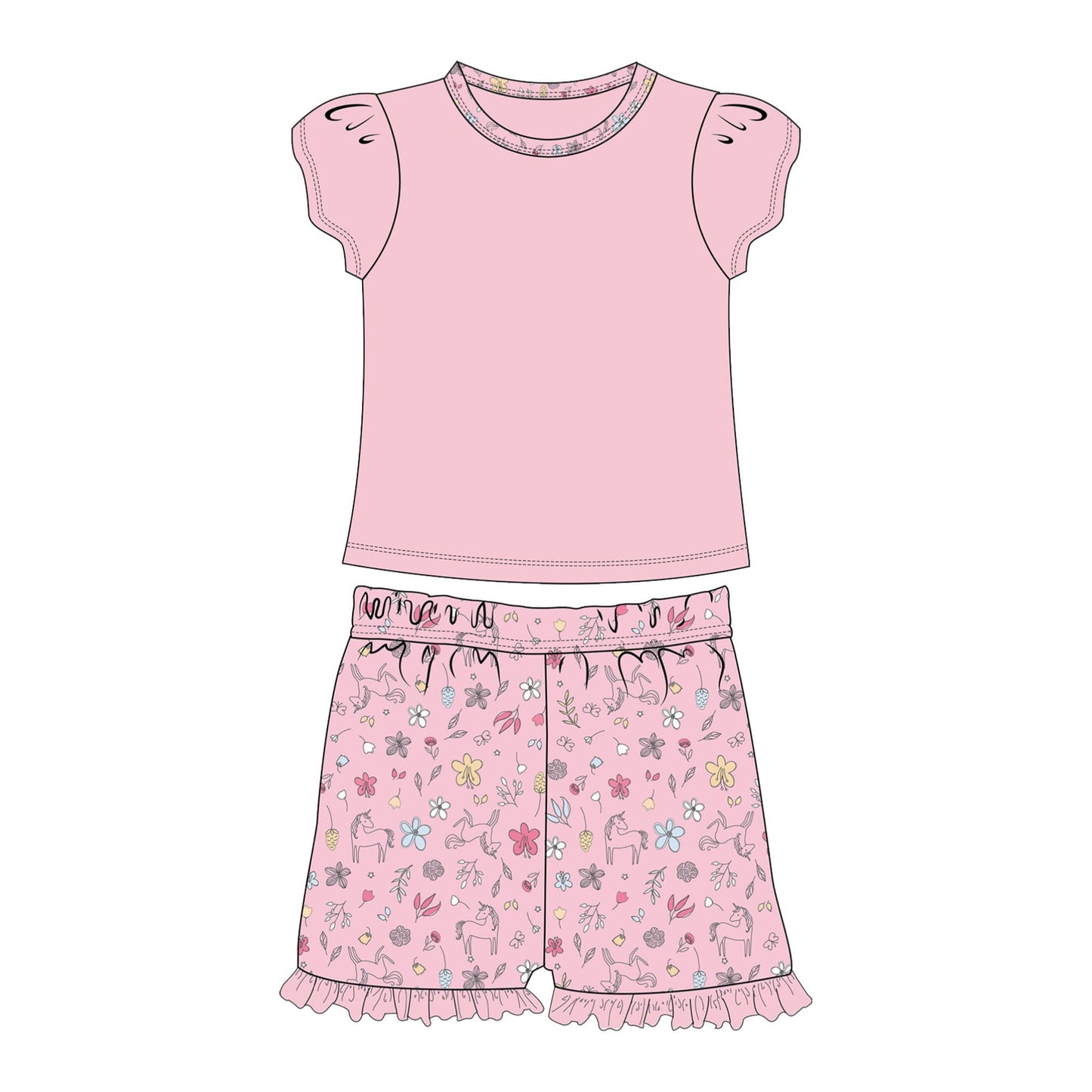 Unicorn Pima Cotton Baby Layette - Short Sleeve & Shorts