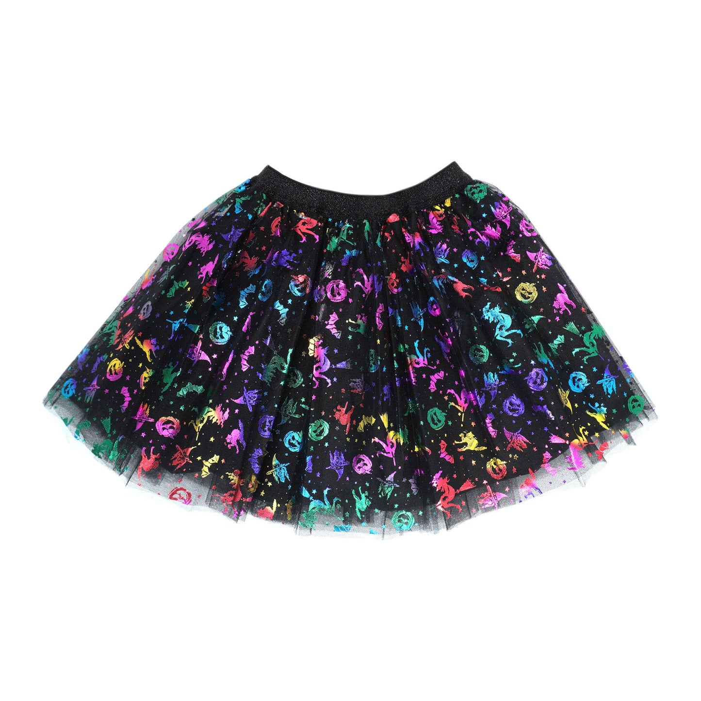 Kids' Halloween Tutu: Black Skirt with Multicolor Designs (2T-5Y)