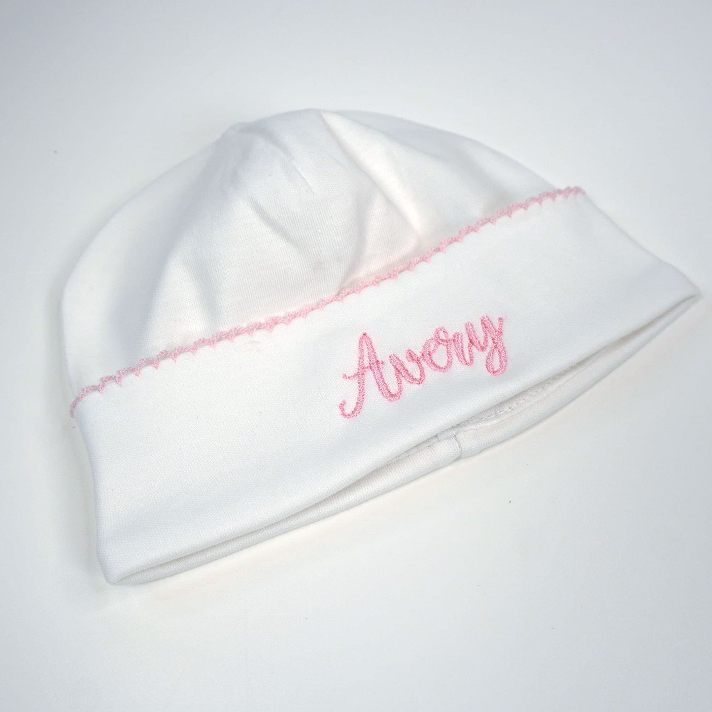 Monogrammed Baby Beanie – 100% Pima Cotton Newborn Hat | Personalized Infant Beanie with Color Stitching Trim