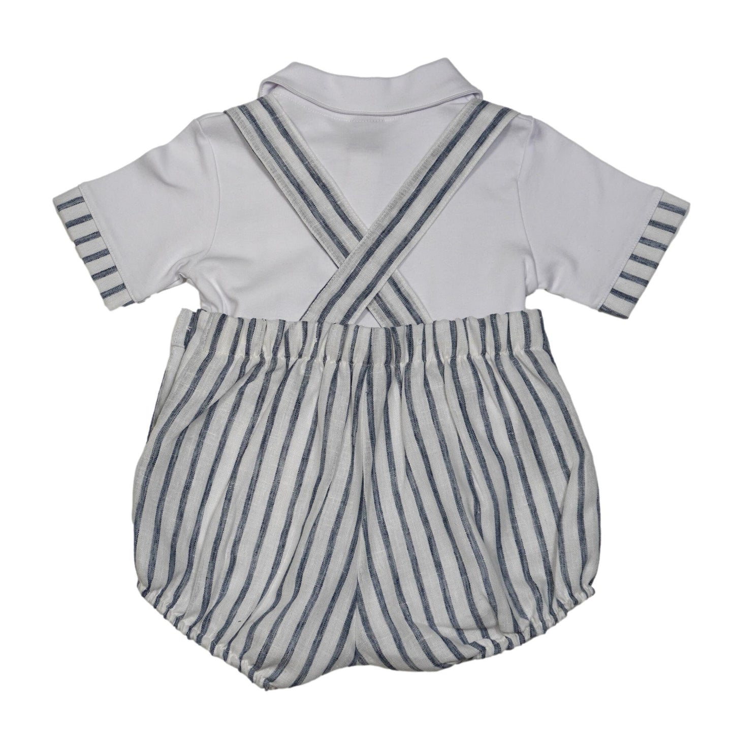Boy Striped Linen Romper Shorts with Polo
