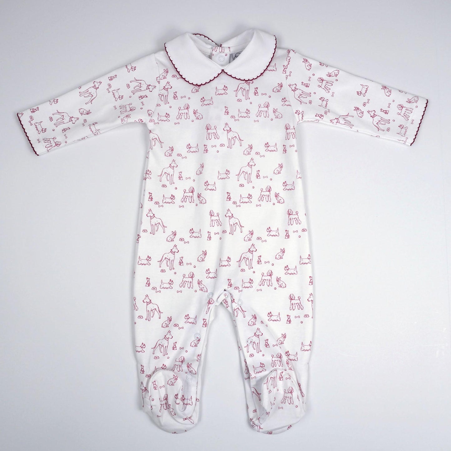 Dogs Print Pima Cotton Baby Footie with Scalloped Collar