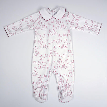 Dogs Print Pima Cotton Baby Footie with Scalloped Collar