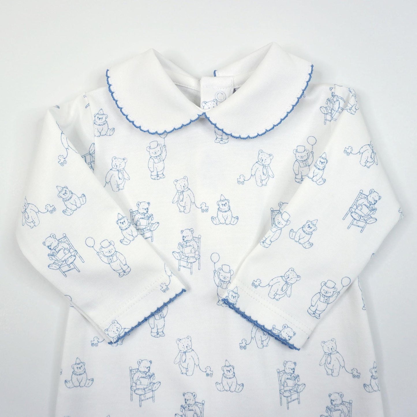 Teddy Bear Pima Cotton Baby Footie with Scalloped Collar