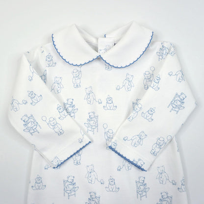 Teddy Bear Pima Cotton Baby Footie with Scalloped Collar