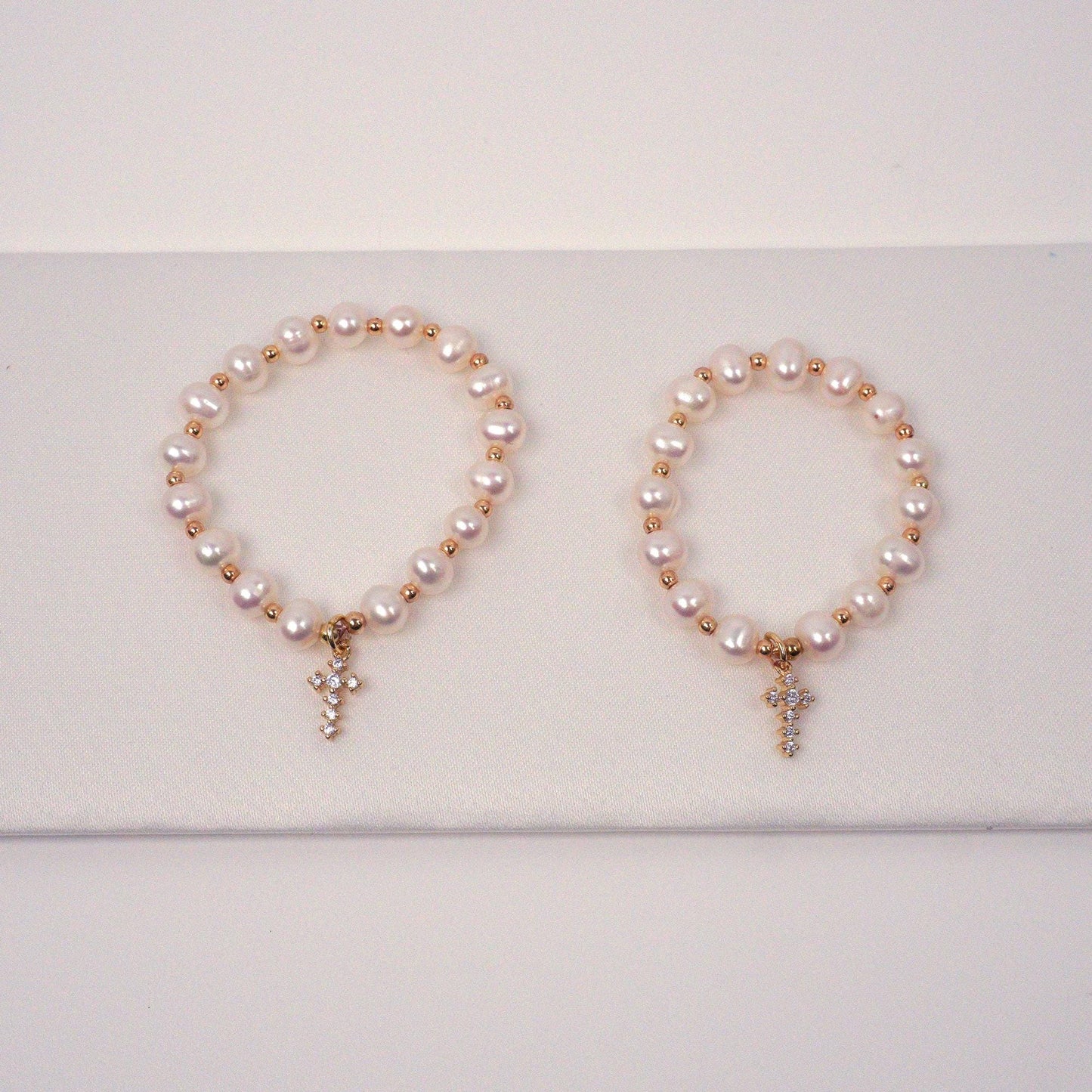 Freshwater Pearl Christening Bracelet: Jeweled Cross, Baby Baptism Gift