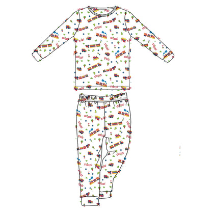 Trains Pima Cotton Long Sleeve Shirt & Pant Outfit for Kids