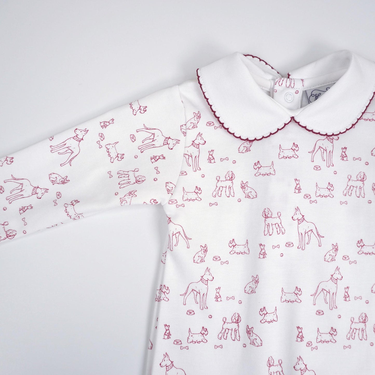 Dogs Print Pima Cotton Baby Footie with Scalloped Collar