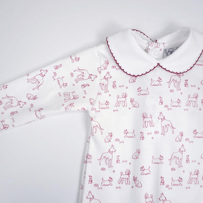 Dogs Print Pima Cotton Baby Footie with Scalloped Collar