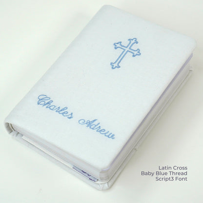 Personalized KJV Baby Gift Bible – Piqué Cotton with Cross Design