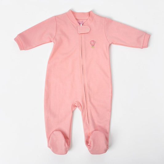 Baby Pink Pima Cotton Footie with Embroidered Balloon