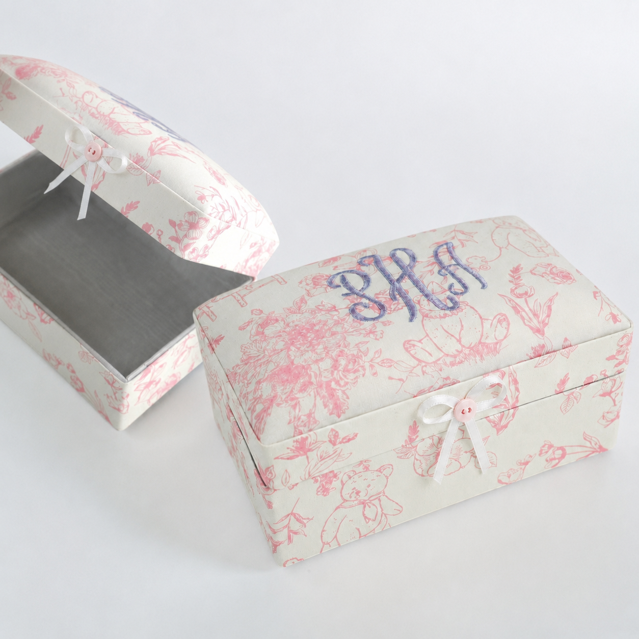 Beary Blossoms Toile  – Small Baby Keepsake Box