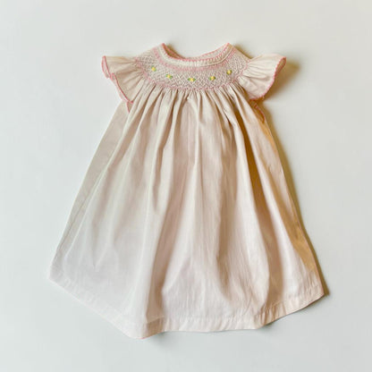 Beige Flutter Sleeve Smocked Dress