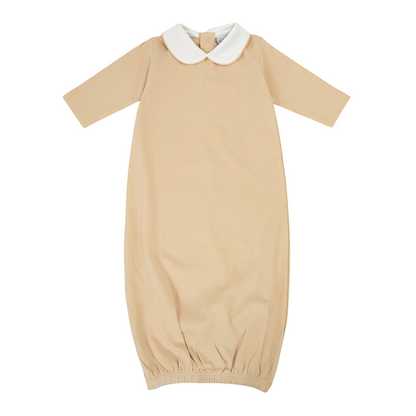 Solid Pima Cotton Baby Gown with White Peter Pan Collar