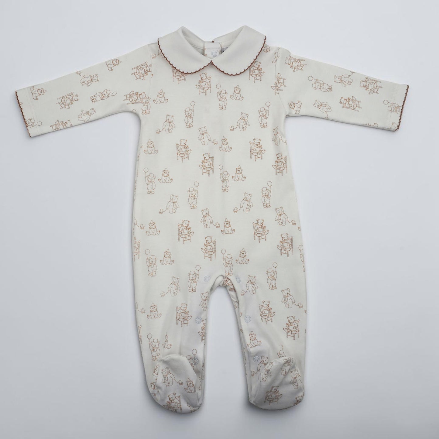 Teddy Bear Pima Cotton Baby Footie with Scalloped Collar