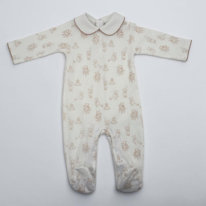 Teddy Bear Pima Cotton Baby Footie with Scalloped Collar
