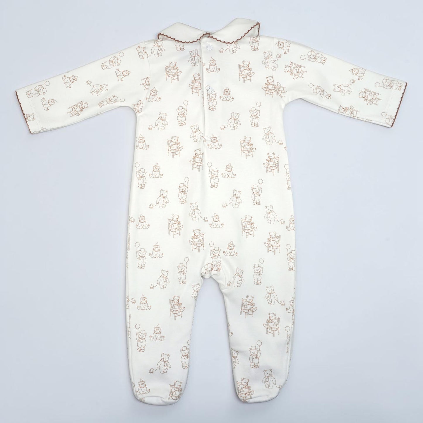 Teddy Bear Pima Cotton Baby Footie with Scalloped Collar