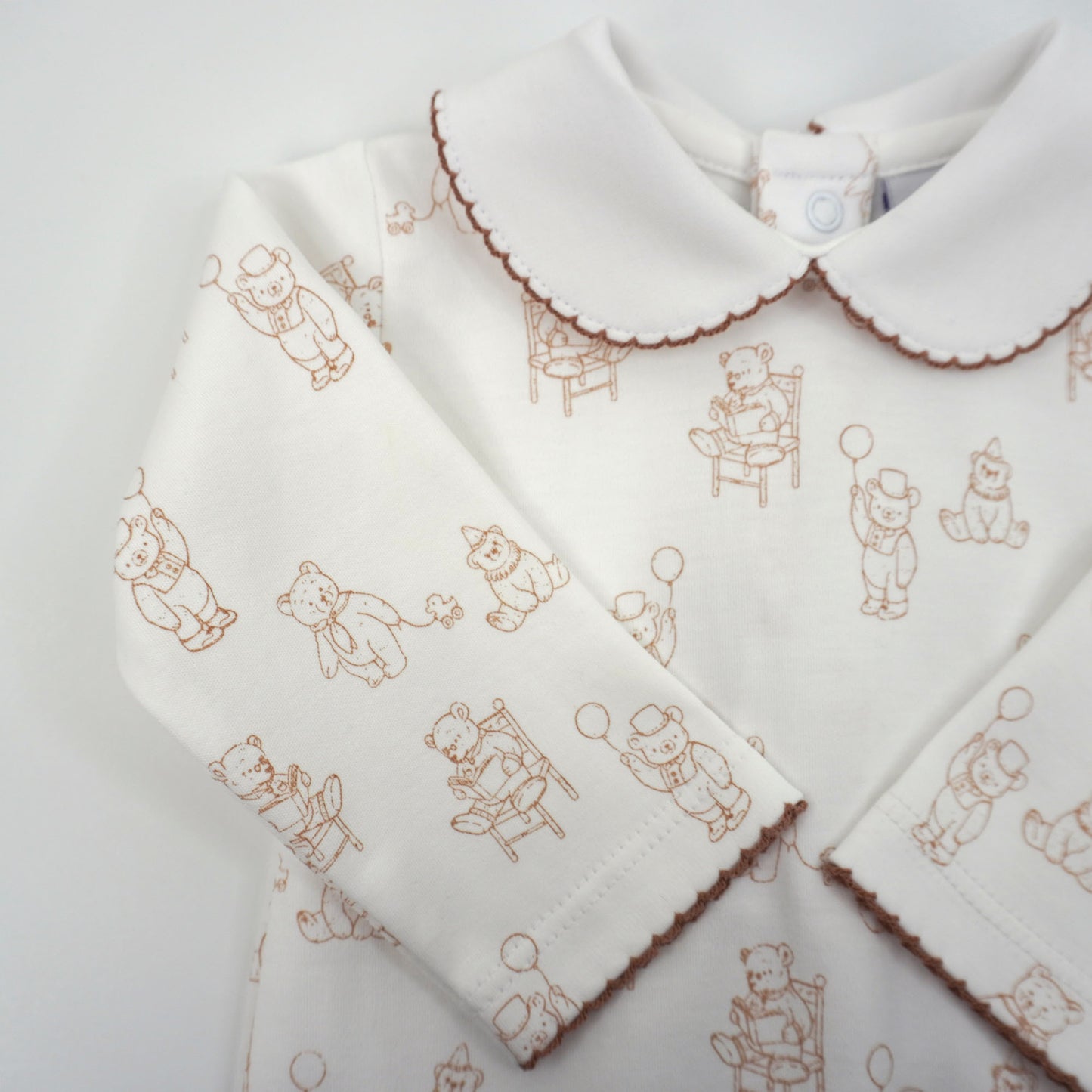 Teddy Bear Pima Cotton Baby Footie with Scalloped Collar