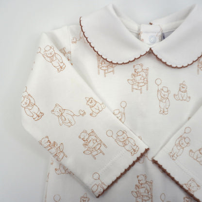 Teddy Bear Pima Cotton Baby Footie with Scalloped Collar