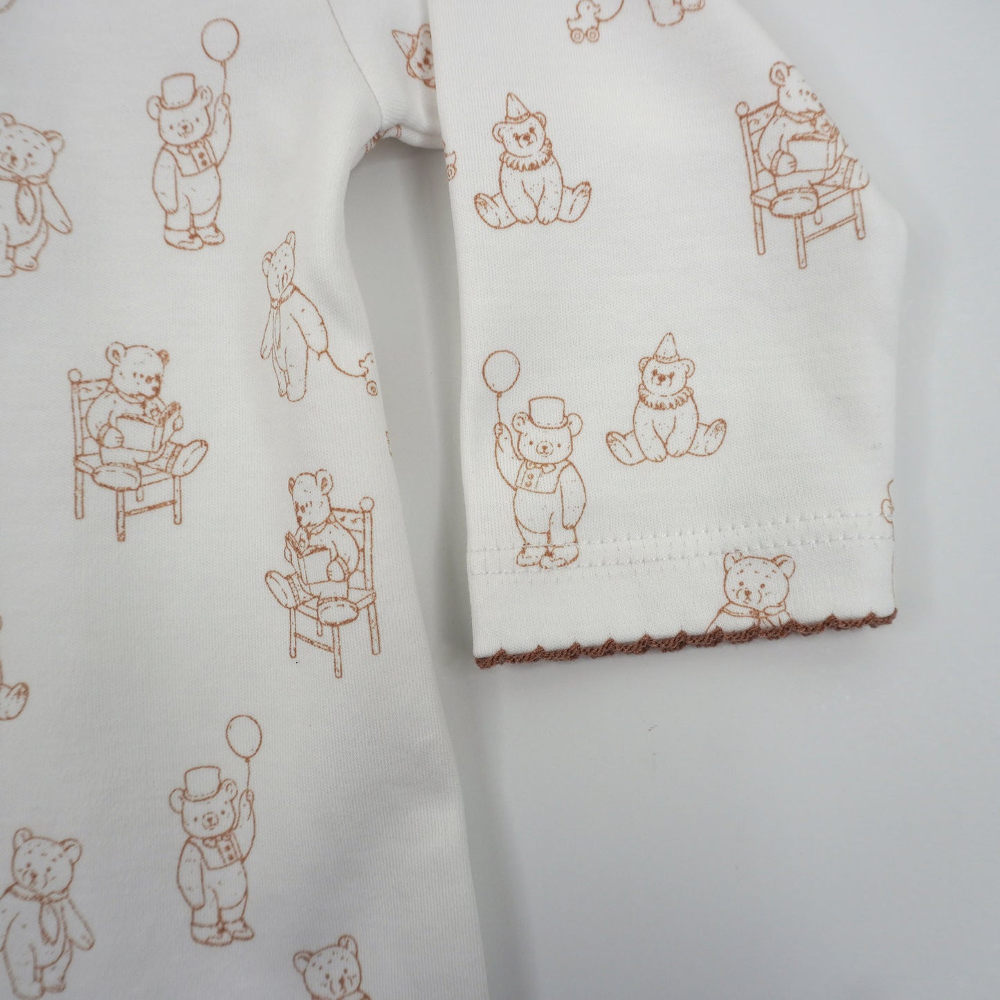 Teddy Bear Pima Cotton Baby Footie with Scalloped Collar