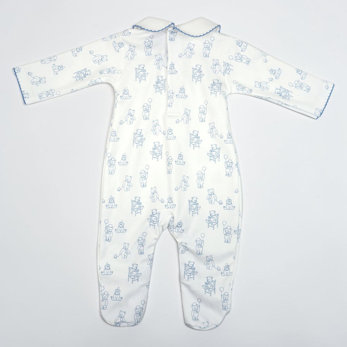 Teddy Bear Pima Cotton Baby Footie with Scalloped Collar