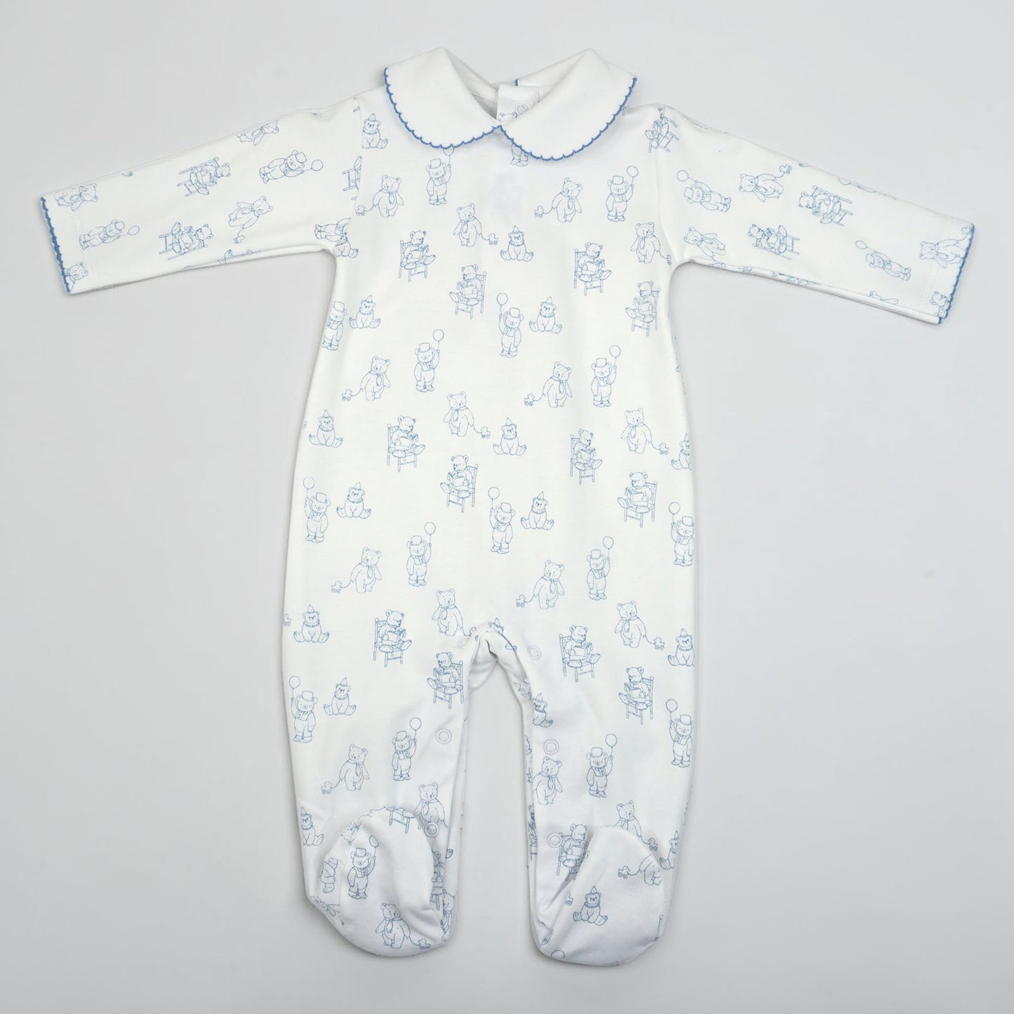 Teddy Bear Pima Cotton Baby Footie with Scalloped Collar