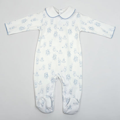 Teddy Bear Pima Cotton Baby Footie with Scalloped Collar