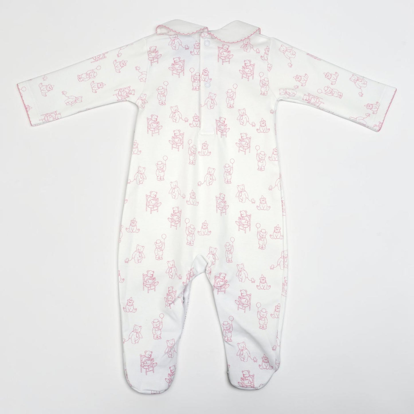Teddy Bear Pima Cotton Baby Footie with Scalloped Collar