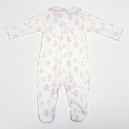 Teddy Bear Pima Cotton Baby Footie with Scalloped Collar